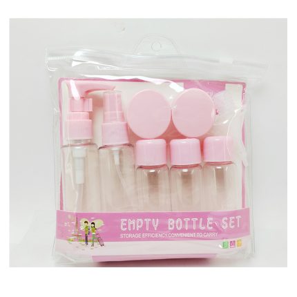 مجموعة زجاجات فارغة لوازم الاستحمام للسفر ومستحضرات التجميل مع حقيبة أدوات تجميل شفافة ومضخة ومضخة وماصة وحاسائلة، لون بيتك من لنا ستور
